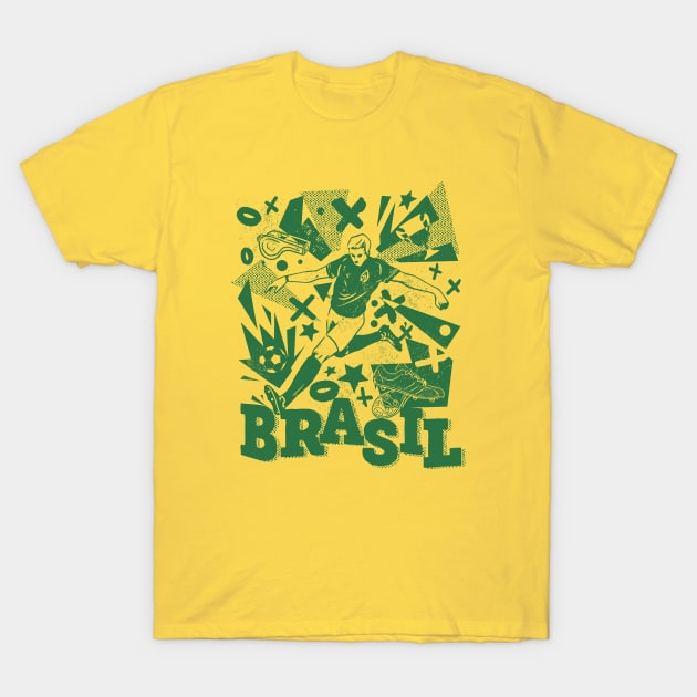 Vintage Brazil Football // Retro Grunge Brasil Soccer T-Shirt by SLAG_Creative